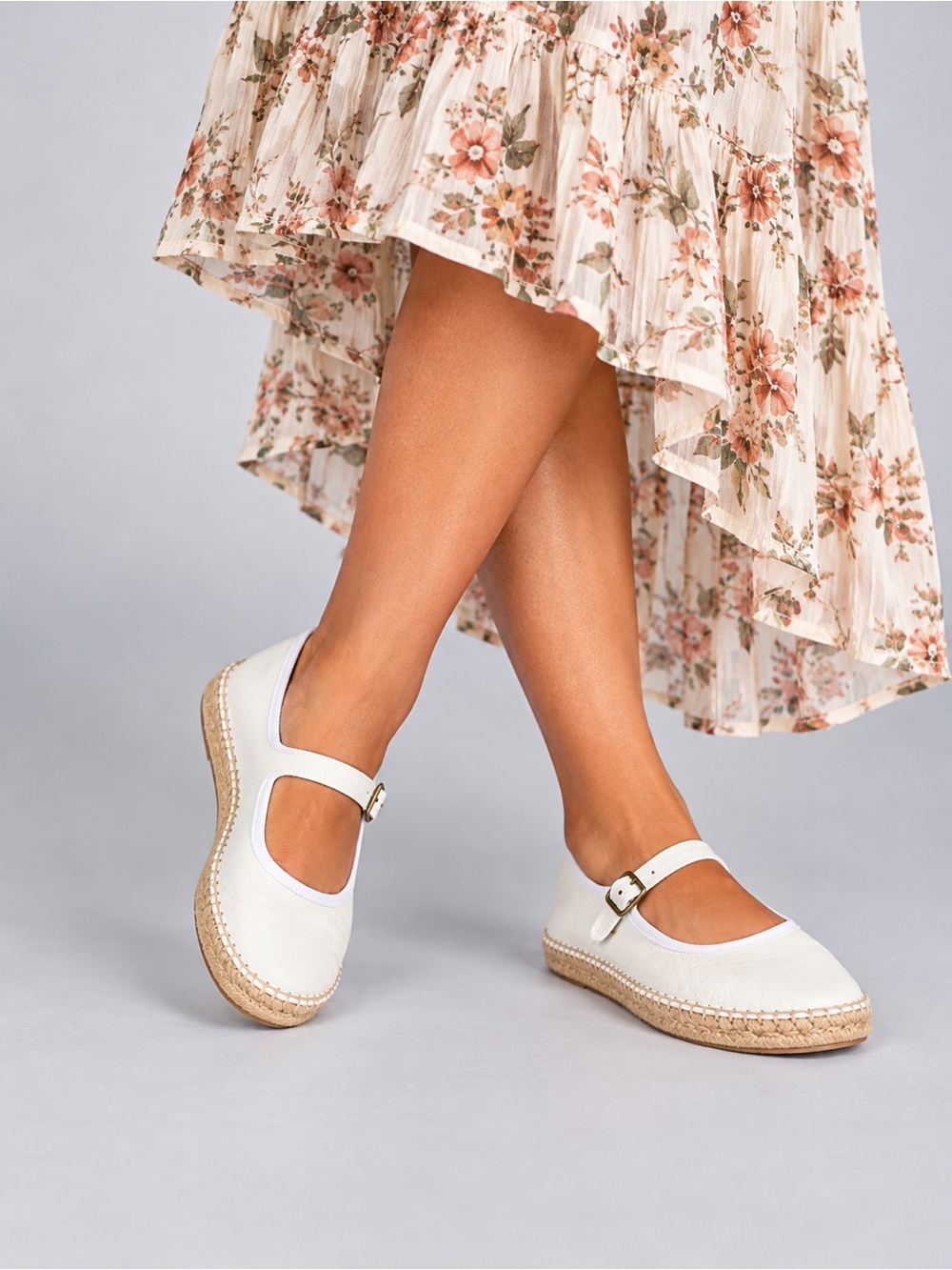 Ladies Jutelia White Mary Jane Espadrille Flats